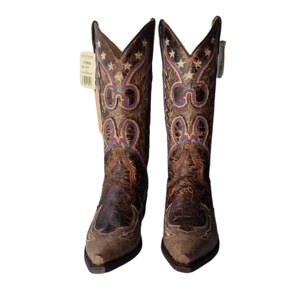 Stetson Leather Cowboy Boots 8.5 Red/White/Blue Western Rodeo Festival Event - Picture 4 of 14